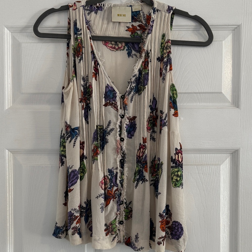 Maeve Cream Multicolor Floral Tank Top